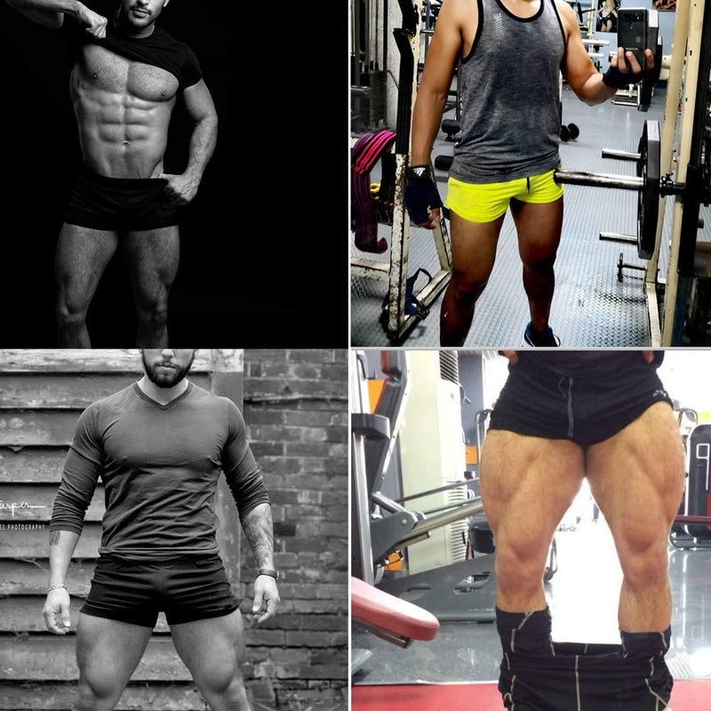 palglg Mens Bodybuilding Shorts 3 Inch Inseam Drawstring Closure Cotton PLN Black XL - Image 3